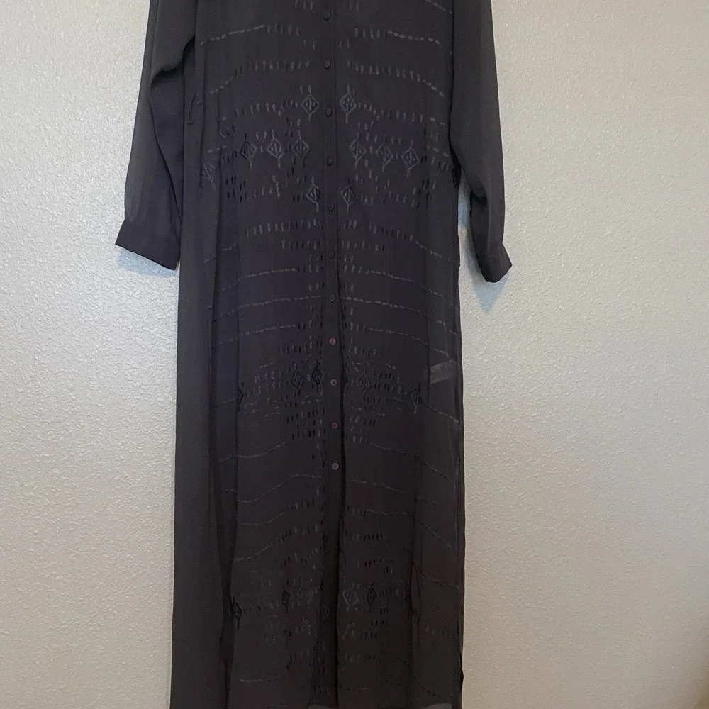 Soft Surroundings Ibiza maxi dress‎ Sz XS Slate Gray Embroidered Sheer Boho Chic